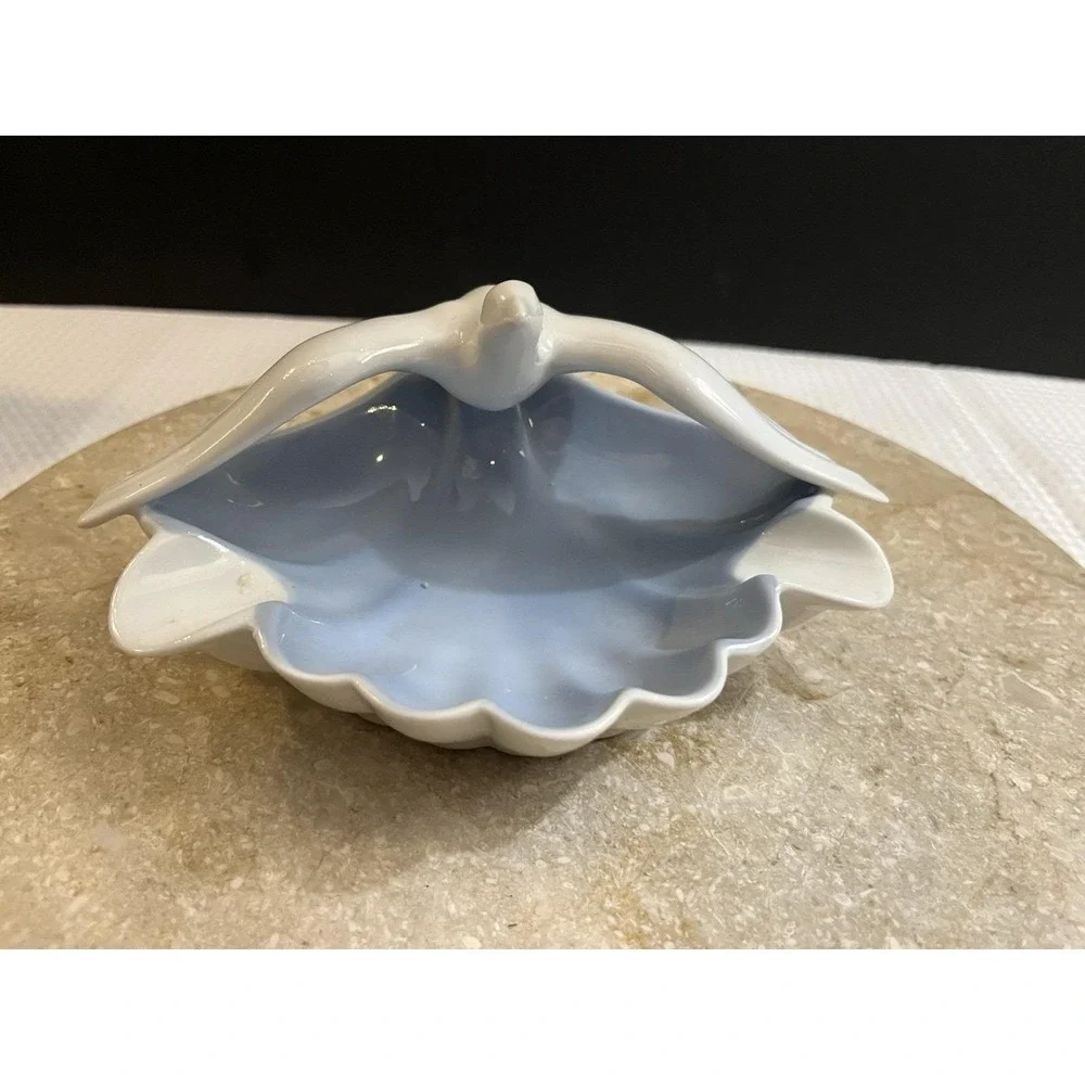 VTG Gerold Porzellan Bavaria Bird Dove Soap Dish Tray White Blue Western Germany